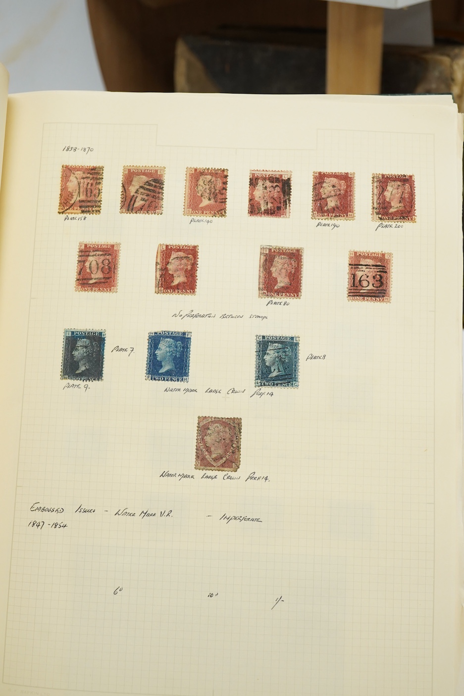 Three Edwardian and later stamp albums, The Grafton Stamp Album, containing a good selection of British stamps from 1841 to 1978, including Two Pence blue, 1840s/50s Penny Reds, Victoria Army Official, a substantial run